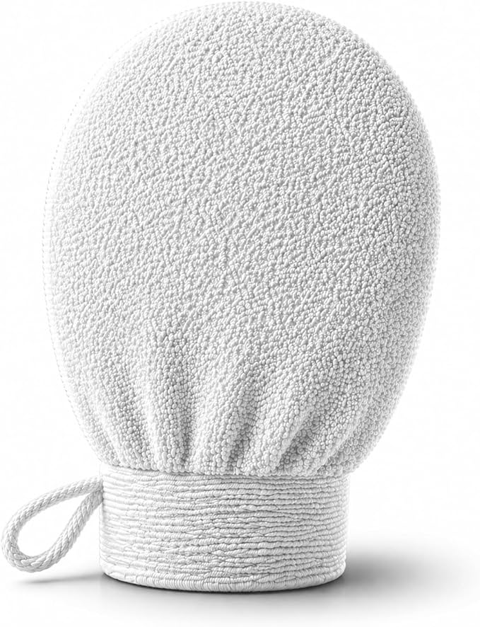 Exfoliating Glove for Dead Skin Removal – Deep Scrub Mitt for Smooth Skin, Ingrown Hairs & Keratosis Pilaris – Moroccan Bath Exfoliator (Winter White)