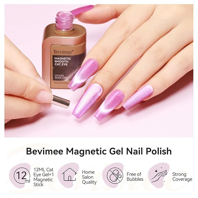 Cat Eye Gel Polish Moonlight 12ML, Magnetic Pink Purple Cateye Shiny Holographic Nail Polish Smoothie UV Gel Polish for Nail Art Manicure DIY at Home