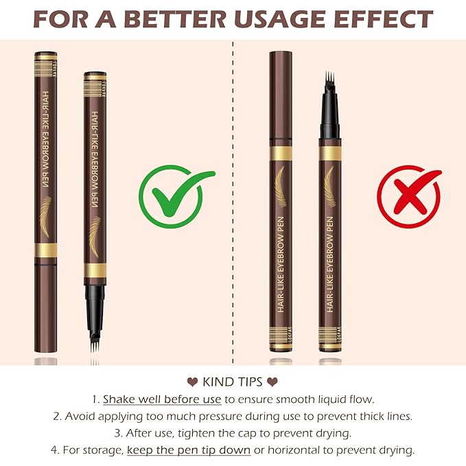 2PCS Microblading Eyebrow Pencil with Eyebrow Brush, Light Brown Eye-brow Pencils for Women, 2-In-1 Waterproof Eyebrow Pen with 4-Fork & Ultra-Precise Tips for Hair-Like Eyebrow Makeup (Medium Brown)