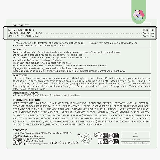SAVILAND Antifungal Cream 120g Extra Strength: Max 25% Undecylenic Acid Fungal Cream for Skin Athletes Foot Jock Itch Ringworm Foot Fungus Treatment Natural Skin Relief with Tea Tree & Oregano Oil