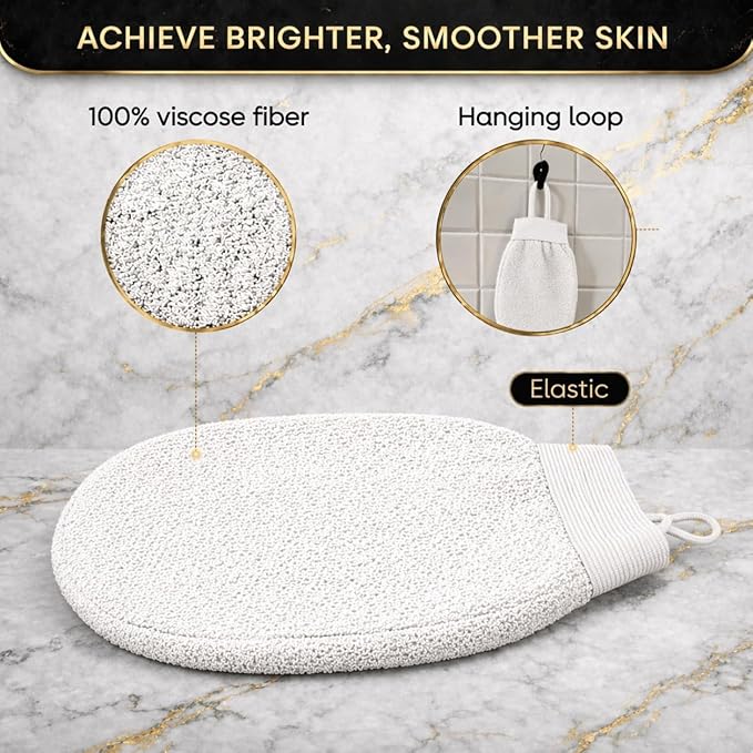 Exfoliating Glove for Dead Skin Removal – Deep Scrub Mitt for Smooth Skin, Ingrown Hairs & Keratosis Pilaris – Moroccan Bath Exfoliator (Winter White)