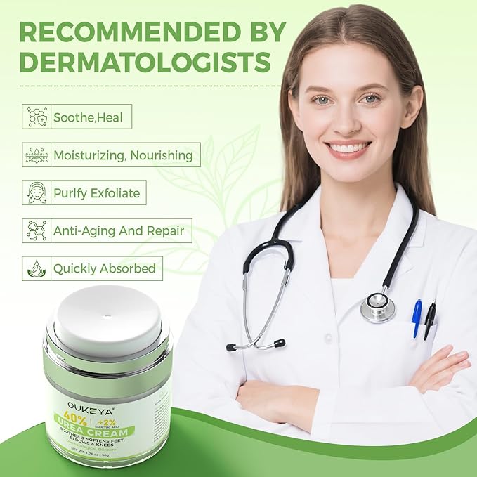 OUKEYA 40 Percent Urea Foot Cream,with Salicylic Acid,Tea Tree Oi & Ceramides,Cracked Heel Smooth | Dry Skin Exfoliator | Nourishes | For Foot,Hands, Elbows, Knees