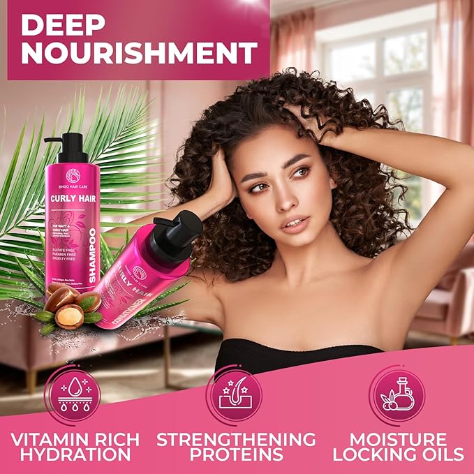Curly Shampoo and Conditioner Set - Sulfate Free Moisturizing Formula - Deep Treatment for Curly and Permed Hair Women and Men - 14 Fl Oz (Set of 2)
