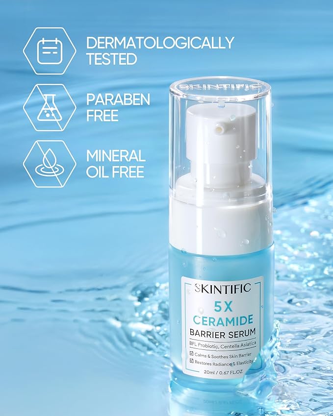 SKINTIFIC 5X Ceramide Barrier Repair Serum for Dry & Sensitive Skin Barrier Repair with Ceramide, Centella and Hyaluronic Acidx, Soothes Sensitive Skin, Reduces Redness & Strengthens Skin Barrier