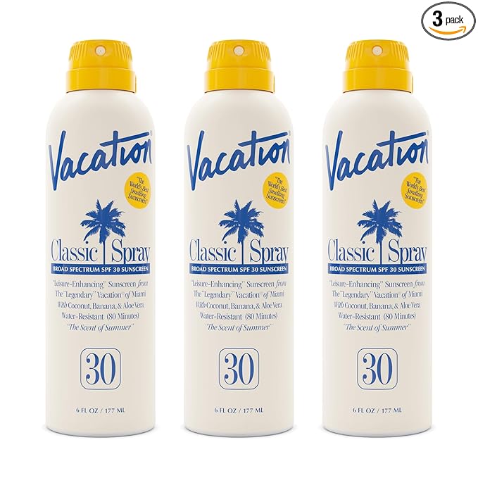 Vacation Classic Sunscreen Spray SPF 30, Water-Resistant, Lightweight, Transparent on All Skin Tones, Dermatologist-Tested, Vegan, 6 Fl. Oz. (Value Pack of 3)