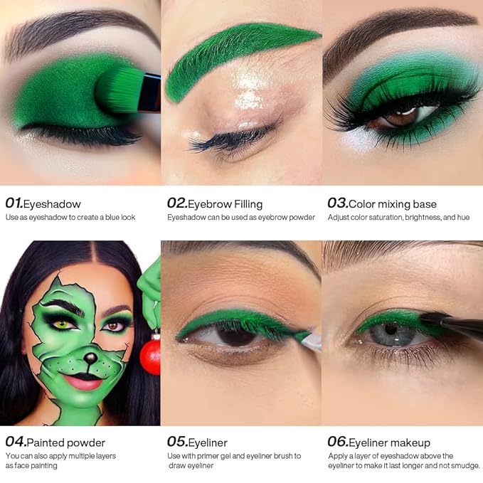 Single Green Eyeshadow Palette with Applicator, Pressed Powder Matte True Green Eye Shadow, Ultra-Pigment, Longwear, Vegan, Waterproof