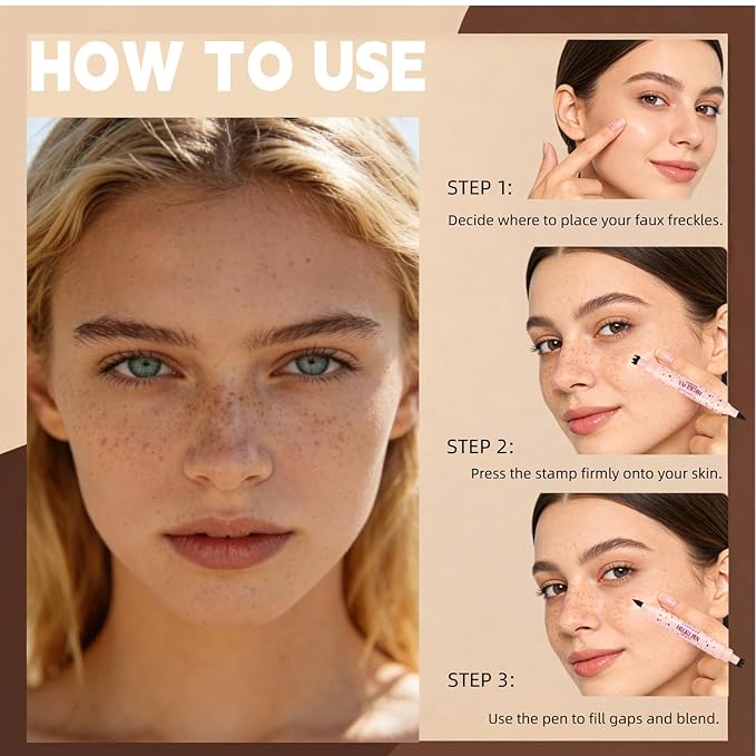 3-in-1 Freckle Stamp Freckle Pen & Eyebrow Pen : 4-Point Stamp for Natural Faux Freckles, Waterproof & Long-Lasting. Dual-Ended Multi-Tool for Brows & Sunkissed Looks (2PC Soft Brown&Dark Brown)