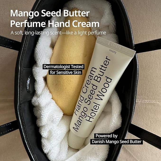 hetras Perfume Hand Cream 1.69 oz., Hotel Wood - Woody Amber Scent, Moisturizer for Dry Skin, Fast-Absorbing Hand Cream, Non-Greasy, Travel Size, Aesthetic Design, Long-Lasting Fragrance, Gift-Worthy