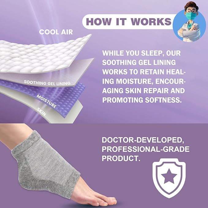 TEAWOO 5 Pairs Moisturizing Socks (2 Silicone Socks & 3 Heel Socks) for Dry Cracked Feet, Spa Gel Socks Foot Care After Pedicure, Toeless Socks to Soften and Hydrate Feet Heels