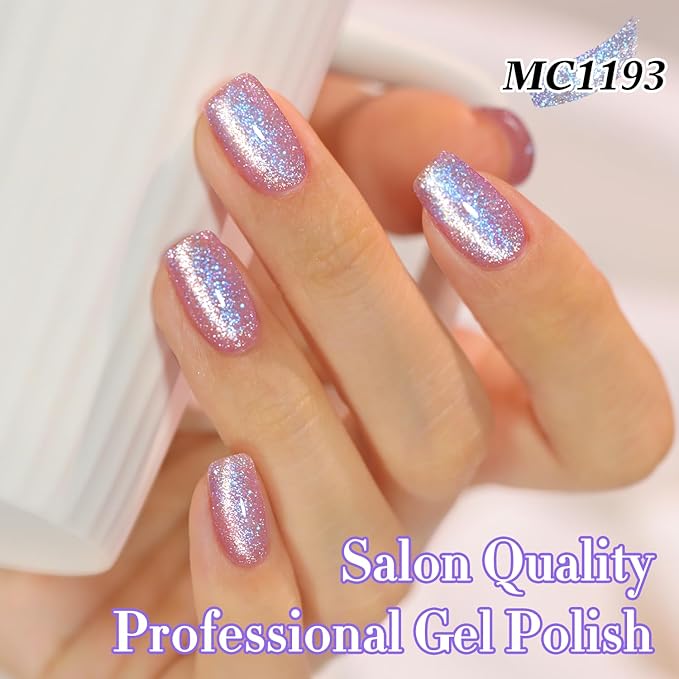 Double Rhythm 15ML Jelly Glass Cat Eye Gel Polish with Magnet Holographic Glitter Shimmer Translucent Sheer Color Salon Soak Off Magnetic Nail at Home (Sweet Blue Purple-MC1193)