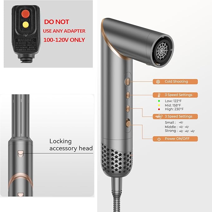 6 in 1 Hair Dryer Brush & Air Styler, Foldable High Speed Negative Ionic Hair Care Blow Dryer with Auto-Wrap Curlers, Hair Brush Blow Dryer Salon at Home, Straight, Dry,Curl, Travel Bag 110-120V