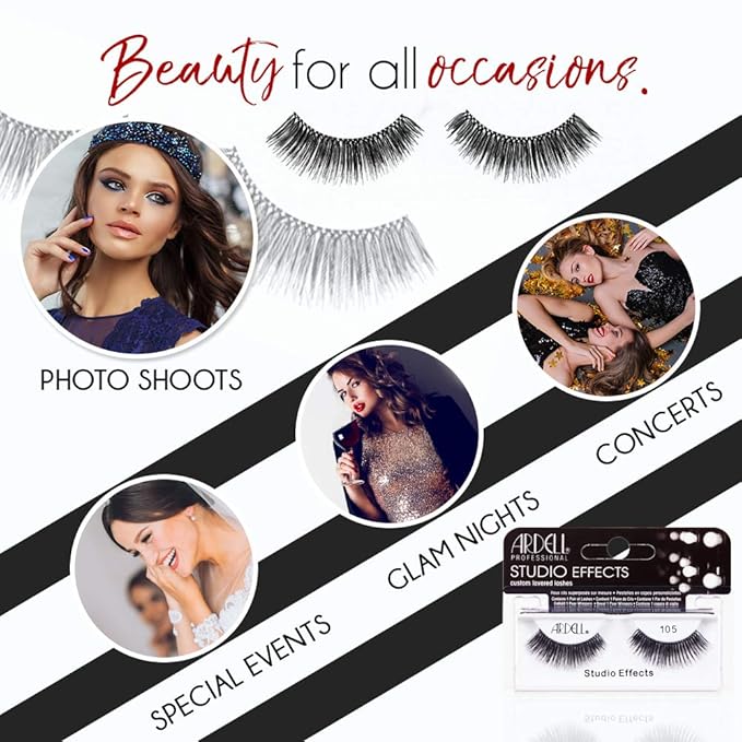 Ardell Studio Effects False Eyelashes 105 - Custom Layered Lashes for Dramatic Eye Look, Reusable Strip, 4 Pack