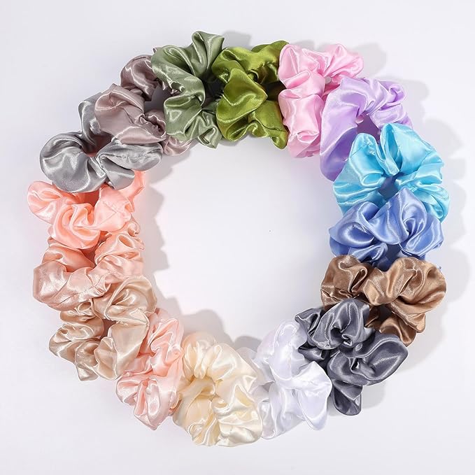 Satin Scrunchies for Women,Silk Hair Ties Fashion Soft Ties and Bands,Elastic Ponytail Holders No Damage Hair Accessories Thick Hair Styling for Girls - 20 Pcs light colors