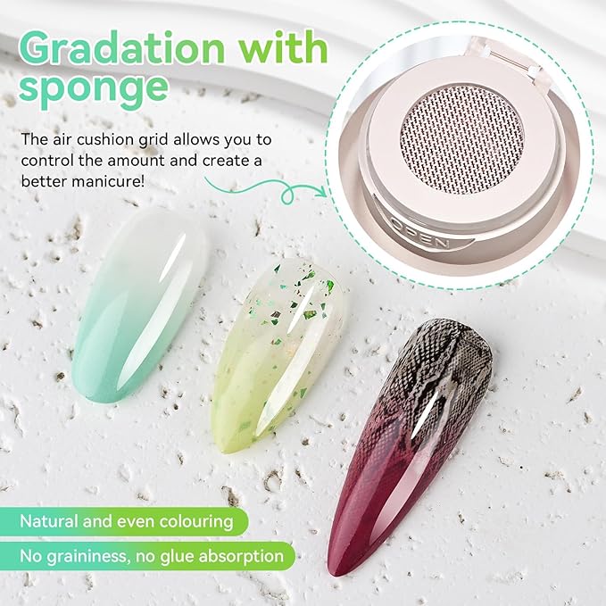 JODSONE Cushion Pat Paint Gel Nail Polish Set 6 PCS Gradient Design with 50 PCS Soft Nail Sponges & Grabbing Pen Gradient Blush Effect Nail Art Gel Paint for Manicure Salon