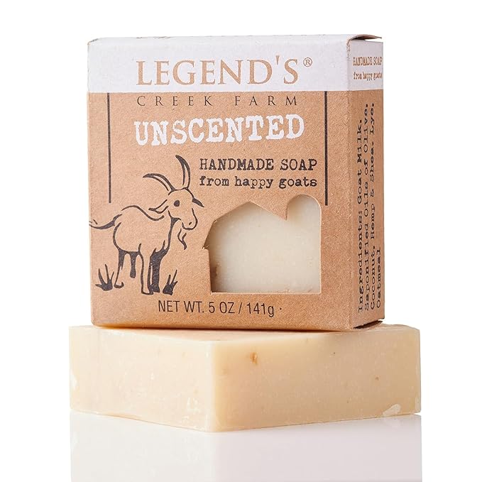 Legend's Creek Farm Goat Milk Soap - Cleansing Moisturizing Bar for Hands and Body - 5 Oz Creamy Lather, Nourishing, Gentle Natural Soap for Sensitive Skin, Handmade in USA (Unscented, Pack of 5)