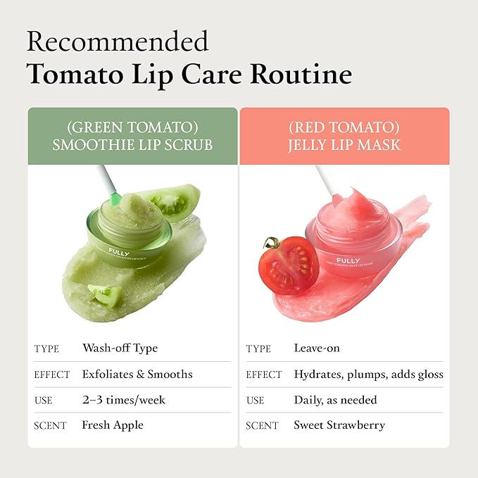 FULLY Red Tomato Jelly Lip Sleeping Mask, Korean Lip Balm for Dry, Chapped Lips, Tomato Seed Oil & Hyaluronic Acid, Overnight Hydration & Plump Glossy Finish, Non-Sticky Vegan Lip Treatment | 0.42 oz