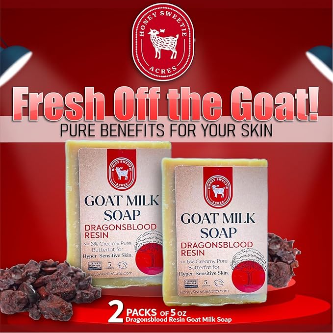 Honey Sweetie Acres 2-Pack Dragonsblood Goat Milk Soap - Handmade 5 oz Bar, Made with Natural Ingredients, Moisturizing & Gentle, Made in the USA
