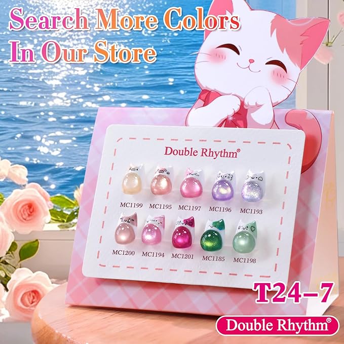 Double Rhythm 15ML Jelly Glass Cat Eye Gel Polish with Magnet Holographic Glitter Shimmer Translucent Sheer Color Salon Soak Off Magnetic Nail at Home (Magenta-MC1201)