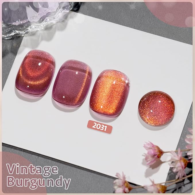 GAOY Cat Eye Gel Nail Polish, 16ml Glitter Holographic Nail Polish with Magnet, Reflective Translucent UV Gel, 2031 Vintage Burgundy