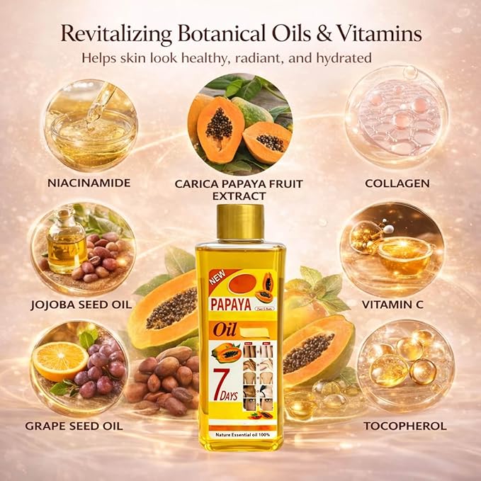 Papaya Oil for Massage and Skin Moisturizing, Lightweight Hydrating Body Oil for Dry Skin, Spa Body Care Oil with Papaya Extract, 200ml / 6.76 fl oz