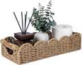 CubesLand Bathroom Basket Organizer w/Cut Out Handle, Back of Toilet Paper Storage Baskets Tray for Bathroom Countertop Decorative, Scalloped Wicker Basket Also for Home Decor, Living Room, Neutral