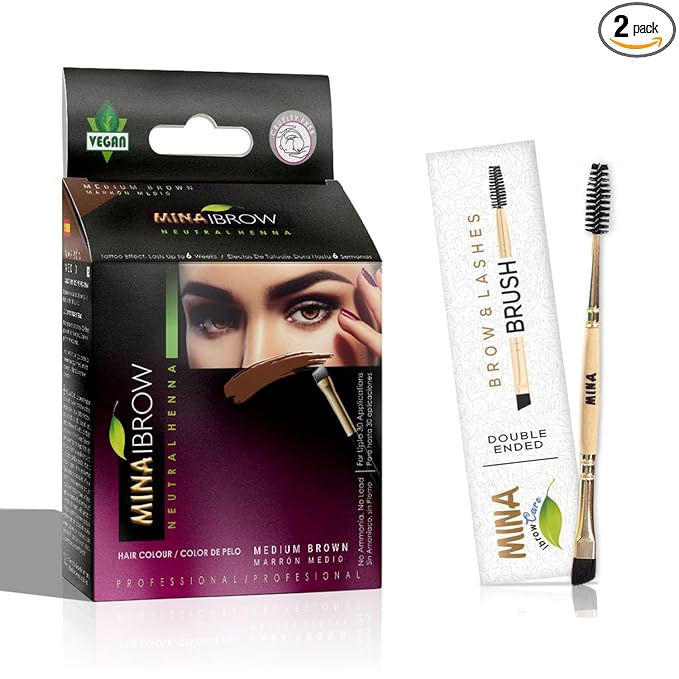 MinaiBrow Medium Brown Natural Brow Coloring Tinting Powder | Smudge Proof Instant Dye Kit with Duo Angled Brush