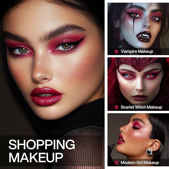 Crimson Red Matte Eyeshadow Single with Applicator – Intense, Blendable, and Rich Texture for Dramatic Wine Red Smoky Halloween Eye Look – High-Pigment, Long-Lasting, Waterproof Formula - 06