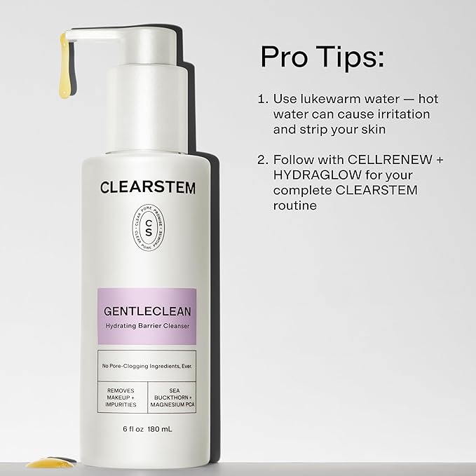 CLEARSTEM - GENTLECLEAN Vitamin C Infused Calming Wash - Facial Cleanser, Makeup Remover - Goldenseal + Green Tea - Facial Skin Care Products - Gluten Free, Cruelty Free - 6 fl oz / 180ml