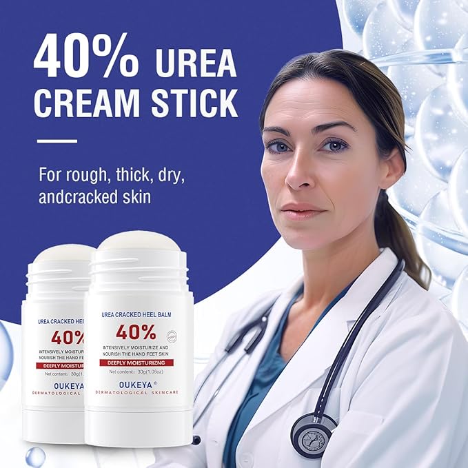 OUKEYA Urea Cream Stick 40% – for Dry, Cracked Heels & Rough Skin on Feet and Hands, 40 Percent Urea Lotion for Feet Maximum Strength,1.06 oz (2 Pack)