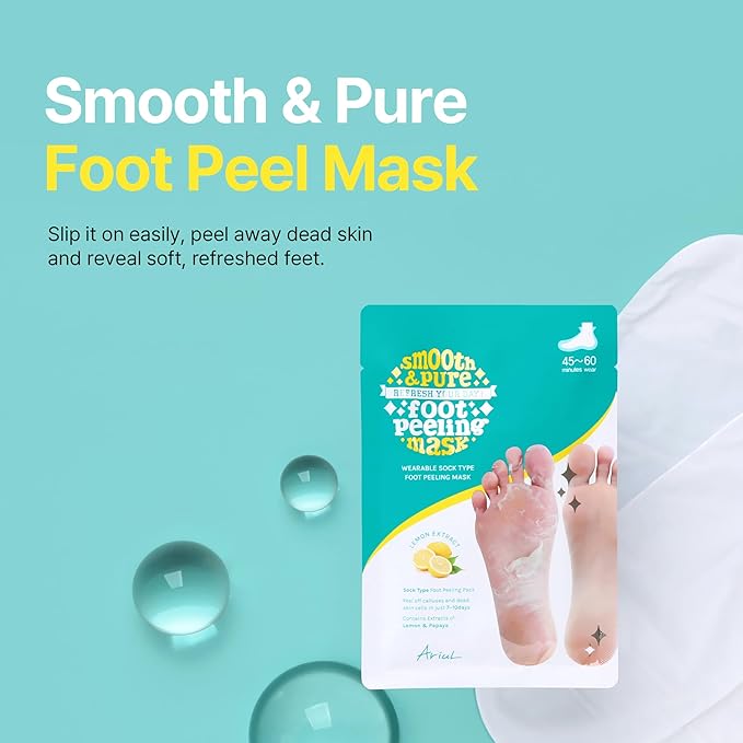 Ariul Smooth & Pure Foot Peel Mask, Exfoliating Foot Mask for Dead Skin Removal, Korean Skincare, 2 Pairs (Lemon & Papaya)