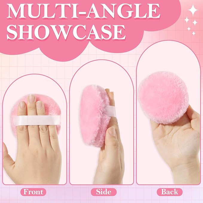 3 Pieces Large Body Powder Puff and Container, 3.54 Inch Women Powder Puff with Crystal Case for Dusting Powder, Pink and Beige
