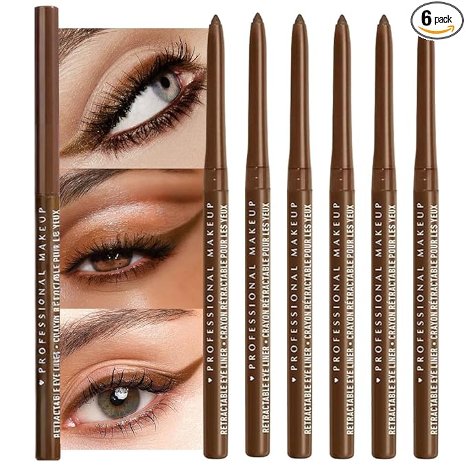 Retractable Creamy Eyeliner Eyeshadow Sticks for Eye Makeup, Ultra Pigmented Mechanical Eye Pencils, Smudge Proof Matte Satin Finish Formula, Longlasting, Vegan & Cruelty-Free (6 Pcs-Light Brown-04)