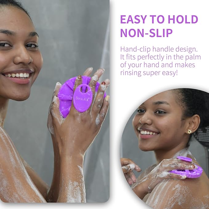 Silicone Body Scrubber, BEAUTAIL Shower Bath Scrubber, More Hygienic Than Traditional Loofah, Lather Nicely, Long Lasting, Gentle Exfoliating Brush for Women Men Baby Sensitive Skin, 1 Pack, Purple