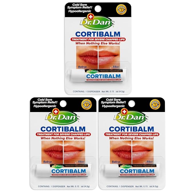 Dr. Dan's Cortibalm -3 Pack -for Dry Cracked Lips - Healing Lip Balm for Severely Chapped Lips- Designed for Men, Women and Children