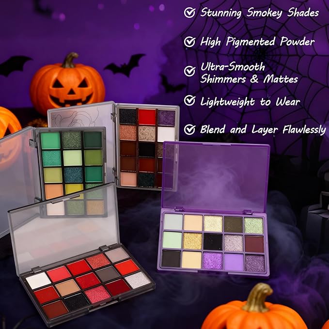 Erinde Red Eyeshadow Palette, 15 Colors Burgundy Gray Silver Eye Shadow Pallet, Matte, Shimmer, Glitter & Metallic, Highly Pigmented Blendable Makeup Kit for Halloween Costume, Cosplay & Party Looks