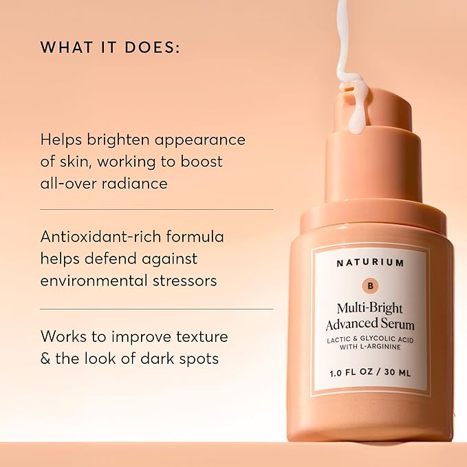 Naturium Multi-Bright Advanced Serum, Exfoliating Skincare for Radiant Glow with L-Arginine, Lactic & Glycolic Acid, 30 mL / 1.0 fl oz