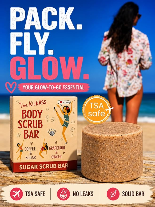 Morava Body Scrub Bar – Solid Sugar Body Scrub with Coffee & Sugar, Exfoliating & Moisturizing Body Scrub, Plastic-Free, Grapefruit & Ginger, 3.17 oz
