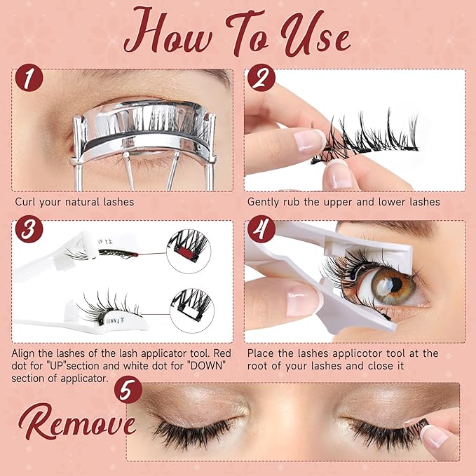 Higu clace Magnetic-Eyelashes with Applicator 2 Pairs Magnetic-Lashes Natural Look Wispy Magnet Lashes Easy to Wear and Remove（DJCX-C+F01）