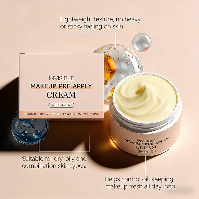 Velvet Priming Moisture Cream for Face - Invisible Makeup Pre Apply Cream, Pore Blurring Base & Hydrating Primer, Grip Makeup All Day without Caking for All Skin Types