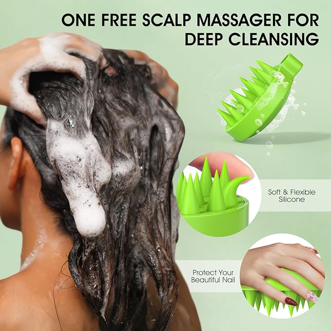 VOERUY Scalp Scrub, Tea Tree Scalp Exfoliator Scrub Shampoo, 2-in-1 Scalp Treatment with Mint Oil, Hair Treatment to Clarify and Remove Build up with Silicone Scalp Massager, 10.6oz/300g