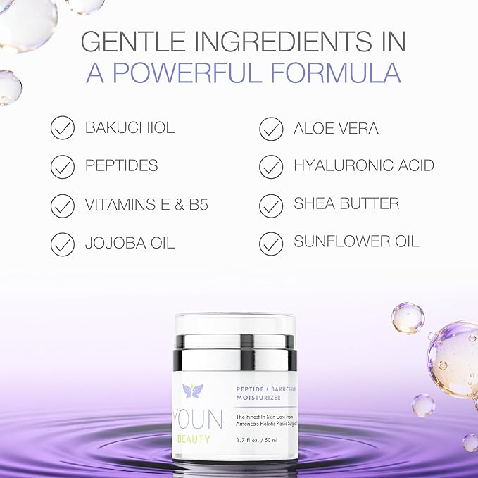 YOUN Beauty Peptide + Bakuchiol Moisturizer by Holistic Dr. Anthony Youn – Paraben-Free Retinol-Alternative Face Moisturizer to Support Collagen Production, Skin Hydration and Elasticity, 50ml