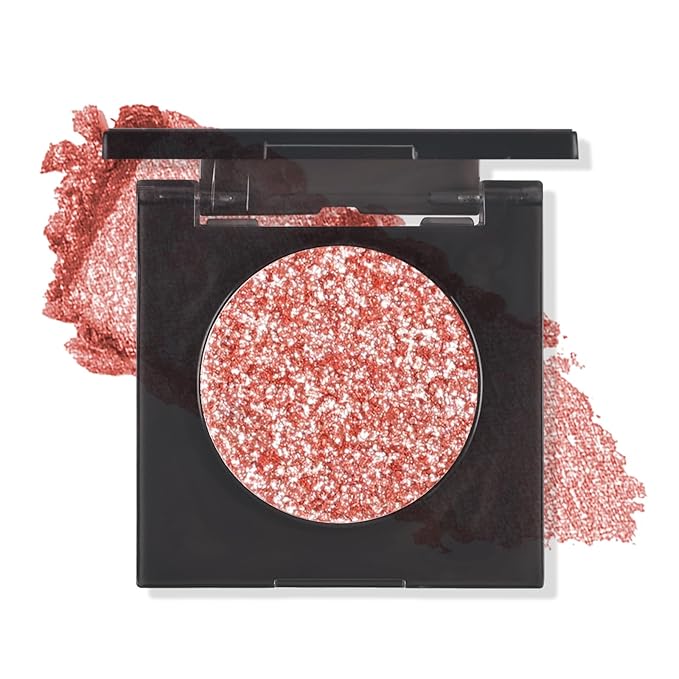 KYDA Glitter Eyeshadow Single, Sparkling Golden Orange Brown Eyeshadow, Lasting Shimmer Pearl Eyes Shadow, Soft Blendable Formula, High Pigment Eyes Glitter Makeup, Wet Look Effect, Black Tea
