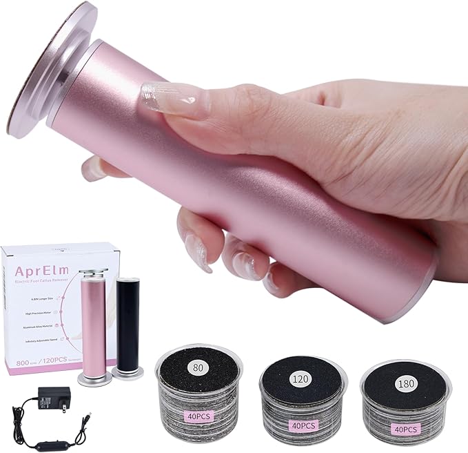 APRELM Electric Foot Callus Remover with 3-Sizes 120Pcs Sandpaper Discs, 4.8IN Longer Professional Callus Remover for Feet, Pedicure Tools Foot File for Dead Skin