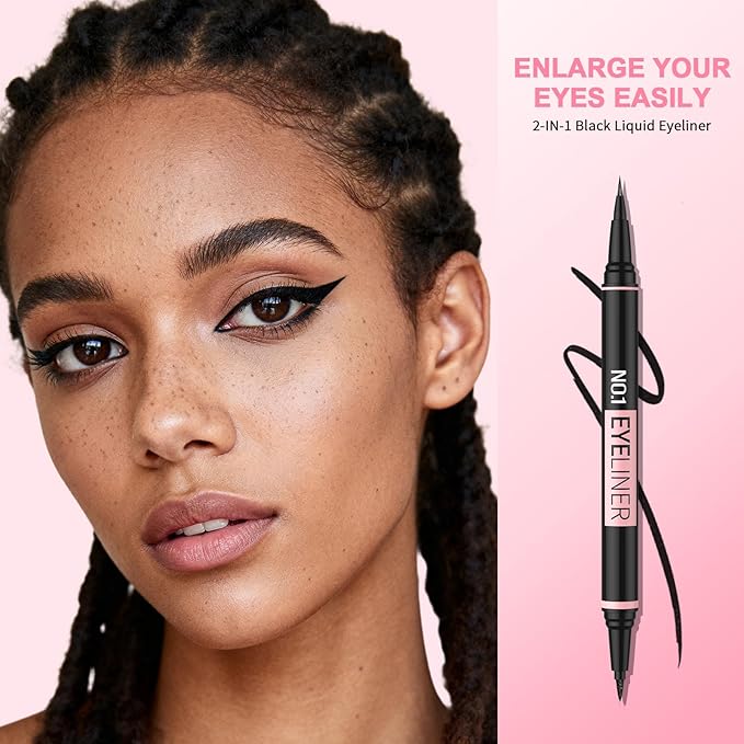 iMethod Liquid Eyeliner - Waterproof Eyeliner 2-in-1 Dual-Ended Eye Liner with Precise Brush-Tip and Thick Tip, Black Liquid Liner Pen, Matte Finish, Long Lasting, Smudge-proof, Black and Brown Each