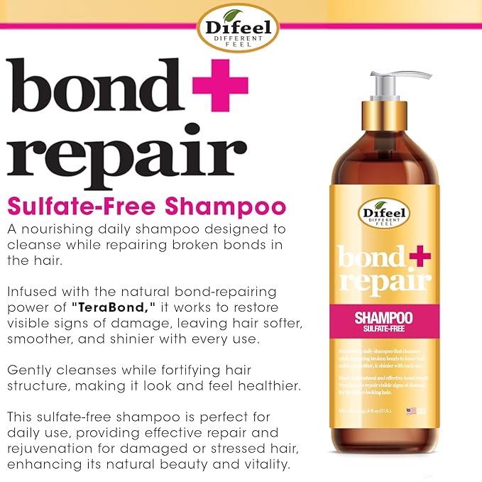 Difeel Bond & Repair Sulfate Free Shampoo, 33.8 oz - Restorative Bond Shampoo for Natural Hair