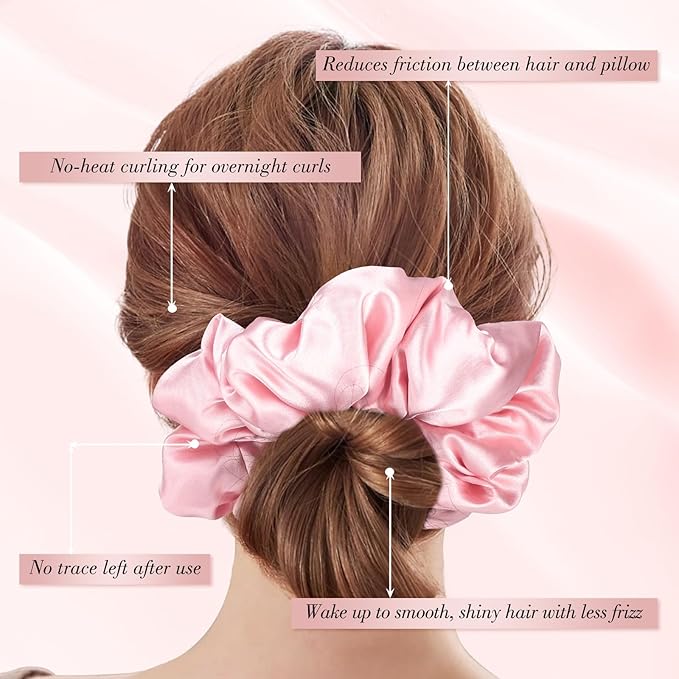 3Pcs Large Satin Hair Scrunchies for Thick Curls, 6Inch Blush Pink Pillow Satin Scrunchies for Girl Summer Pink Outfit No Damage Sleepy Hair Tie