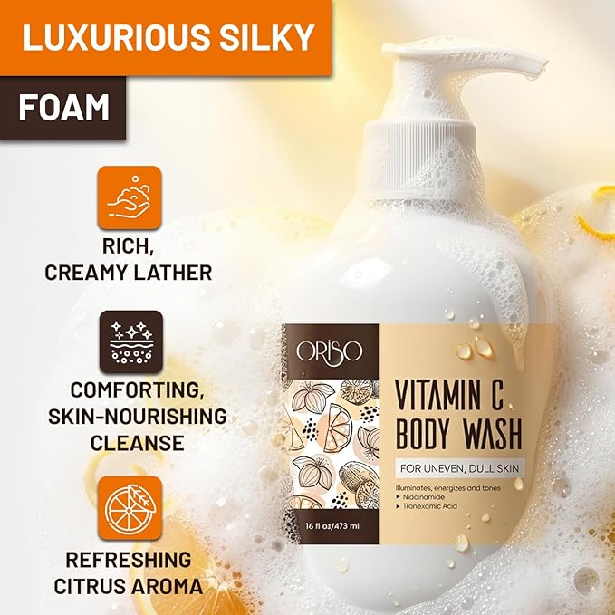 Vitamin C Body Wash For Uneven & Dull Skin - With Niacinamide and Tranexamic Acid - Brightening Daily Cleanser - 16 fl.oz