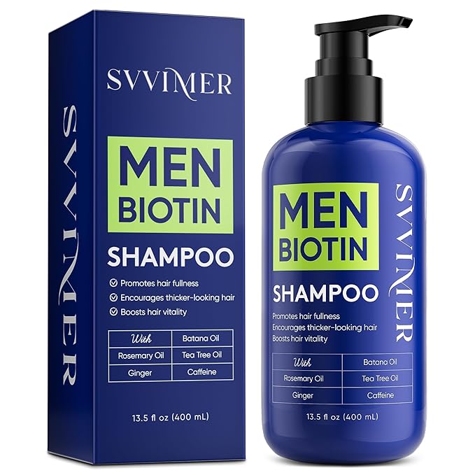 Svvimer Biotin Hair Growth Shampoo - Root Activator Thickening Shampoo for Men - With Rosemary Tea Tree Oil Caffeine For Hair Loss And Thinning Thickening - 13.5 Fl Oz