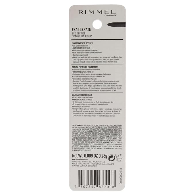 Rimmel London Exaggerate Waterproof Eye Definer Eyeliner, Highly Pigmented, Long-Wearing, Built-In Smudger, 212, Rich Brown, 0.01oz (Pack of 2)