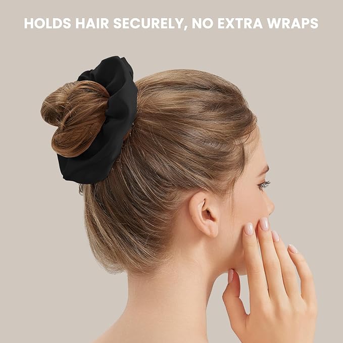 Silk Hair Scrunchies for Women, 100% Mulberry Silk Hair Ties, No Damage for Curly Hair, Large Scrunchie for Sleep, (Black, Blush pinK, L)